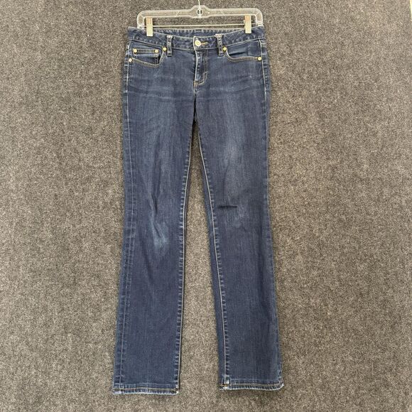 Tory Burch Jeans Womens 29 Blue Straight Leg Stretch Denim Logo Mid Rise - Picture 1 of 13